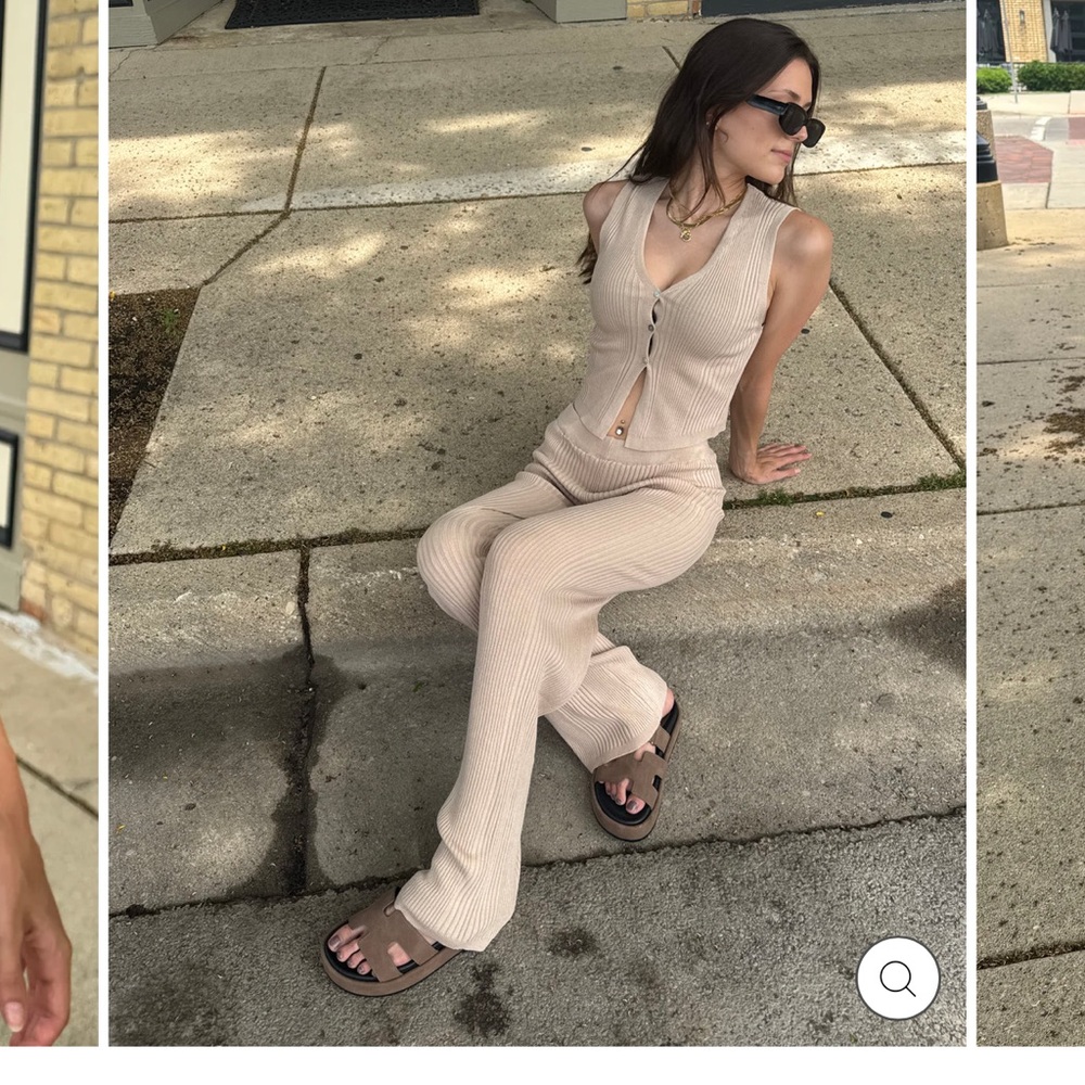 Women's Cream Ribbed Set